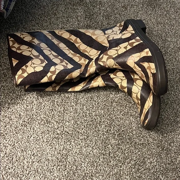 Coach Brown and Tan Signature Pattern Knee Boots - Picture 4 of 4